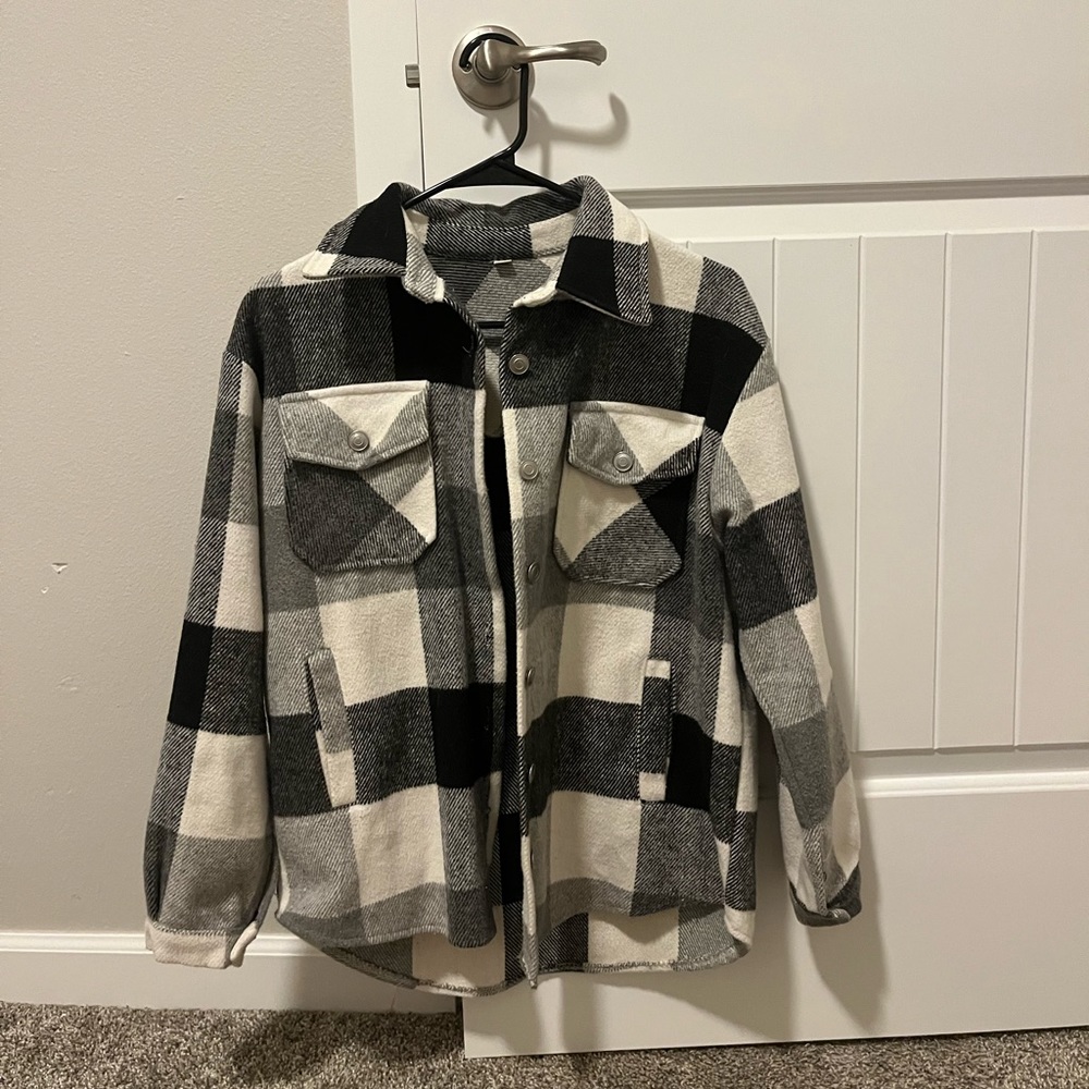 White and black flannel shacket
